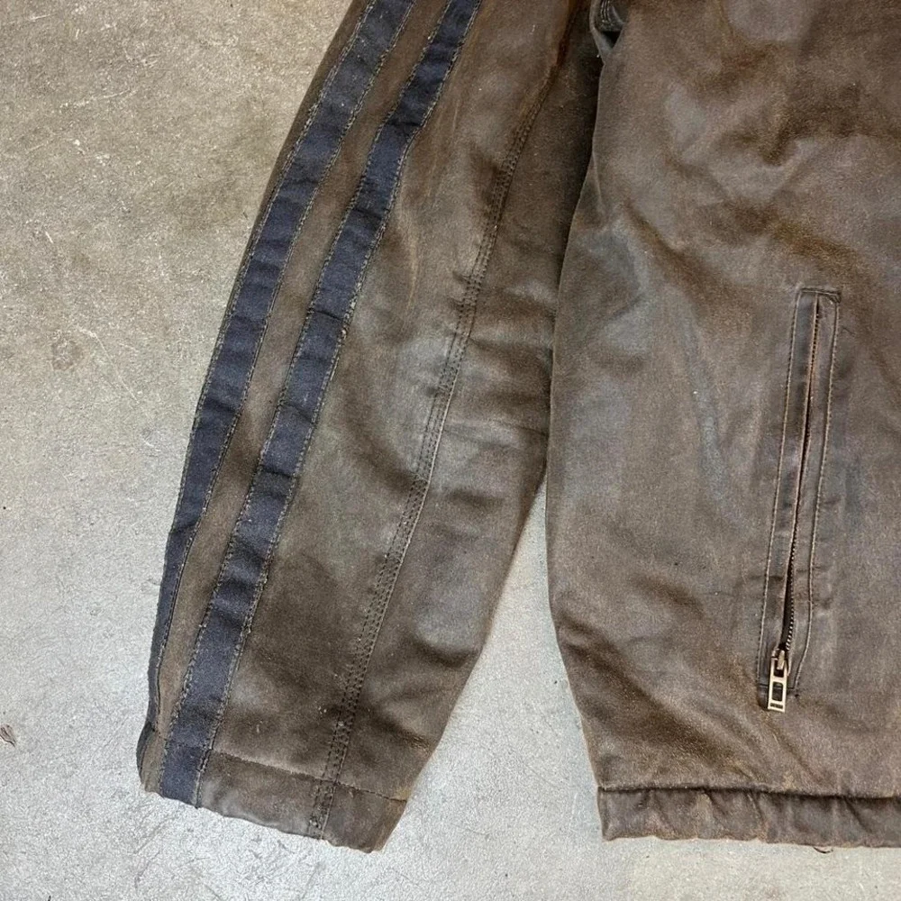 Guess Mens Faux Leather Sherpa Lined Bomber Jacket Brown XL‎ Moto Racing Stripe